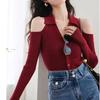 2025 New Elegant Off Shoulder Cardiagn Women Sweater Long Sleeve Slim Fit Fashion V-neck Knitted Top Solid Color Fall Fashion Sexy Knitwear Clothes