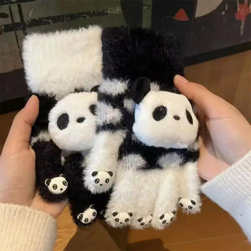 Touchscreen Panda Gloves for Women, Warm Fleece Winter Gloves with Touch Screen Fingers, Cute Animal Design Christmas Gift Idea