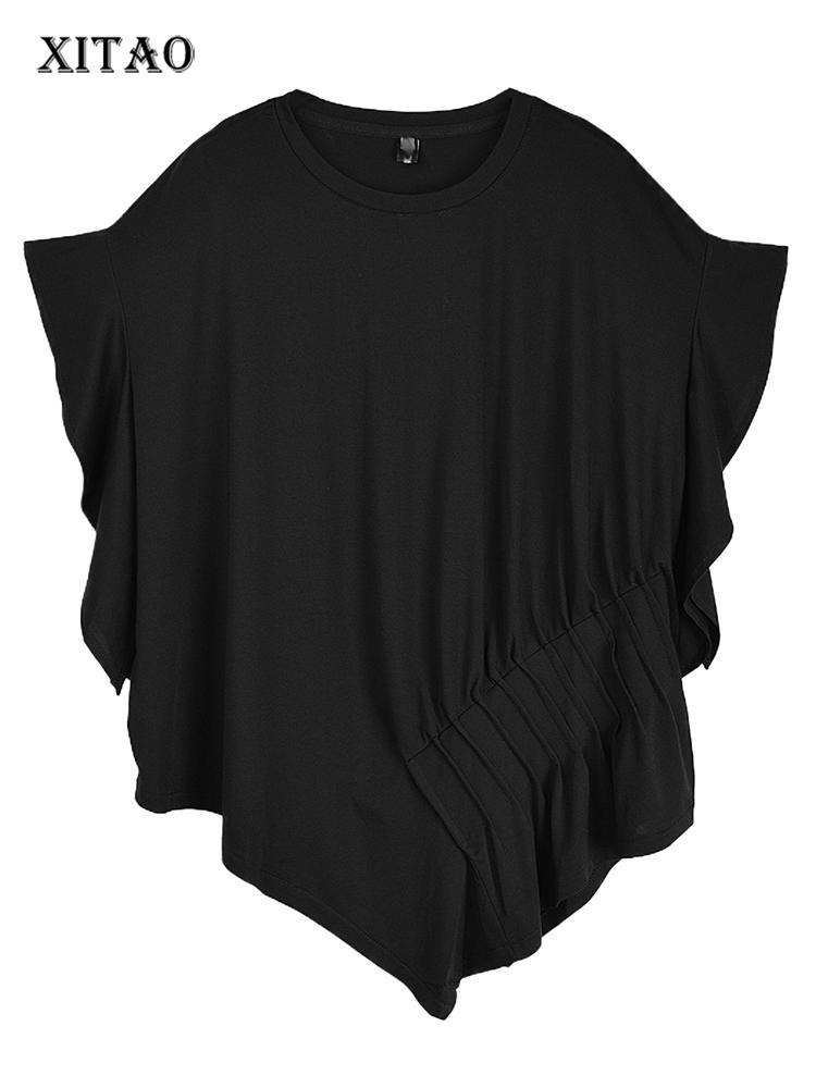 

XITAO Loose Asymmetric Folds Female T-shirts ZY8838