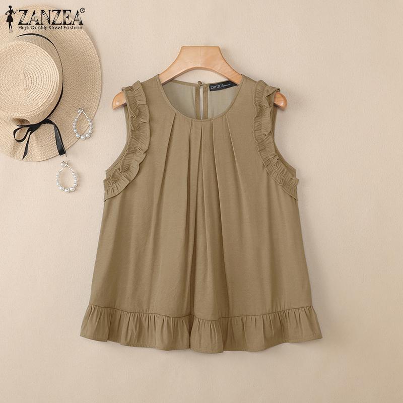ZANZEA Maiouri de vară casual cu gât rotund și fără mâneci pentru femei