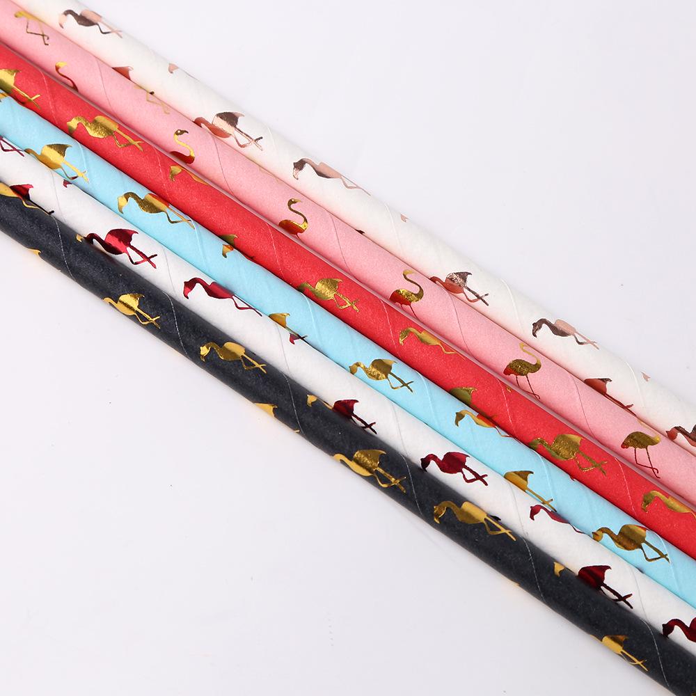 Flamingo Hot Stamping Paper Straws - Individually Wrapped for Weddings & Parties