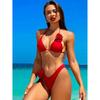 Sexy Mesh 4 Piece Bikinis Set Women Red Black Flare Long Sleeve Cover Up with Skirt Swimsuit Beach Holiday Bathing Suit Swimwear