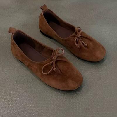 Sheepskin Version~ Retro Niche Suede Bow Round Head Loafers Women's Autumn 2025 Versatile Flat Shoes
