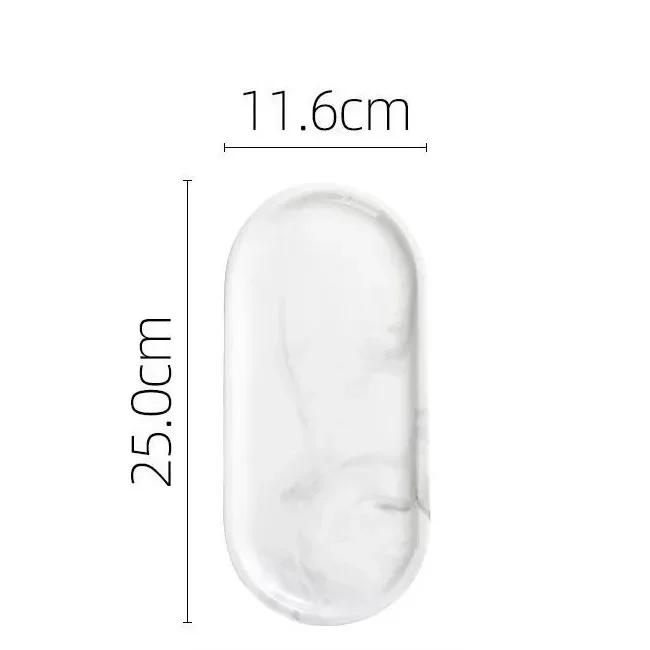 Nordic Creative White Marble Ceramic Jewelry Storage Tray Oval Ellipse Fruit Tray Decorative Plate Food Dessert Dish Tableware
