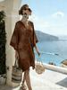 European, American Bohemian Large Size Women's Clothing Casual Loose 3D Printed Dress Robe Bamboo Hemp Others
