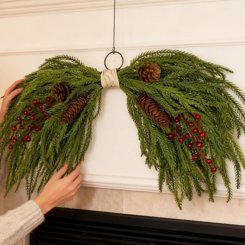 Christmas Door Wreath 24 Inch Festive Winter Door Artificial Christmas Swag For Indoor Window Mantel Restaurant Wall Fence