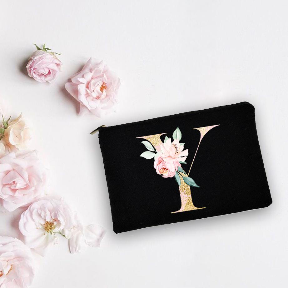 Bridesmaid Personalized White Makeup Bags Alphabet Flowers Bride Wedding Cosmetic Bag Toiletries Organizer Pouch Proposal Gifts