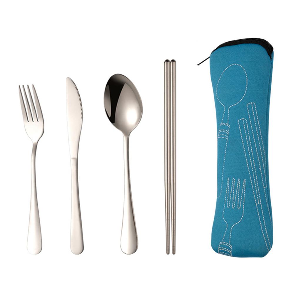 3Pcs Tableware Stainless Steel Cutlery Set Knife Fork And Spoon  Dinnerware  Case Travel Camping Accessories With Portable