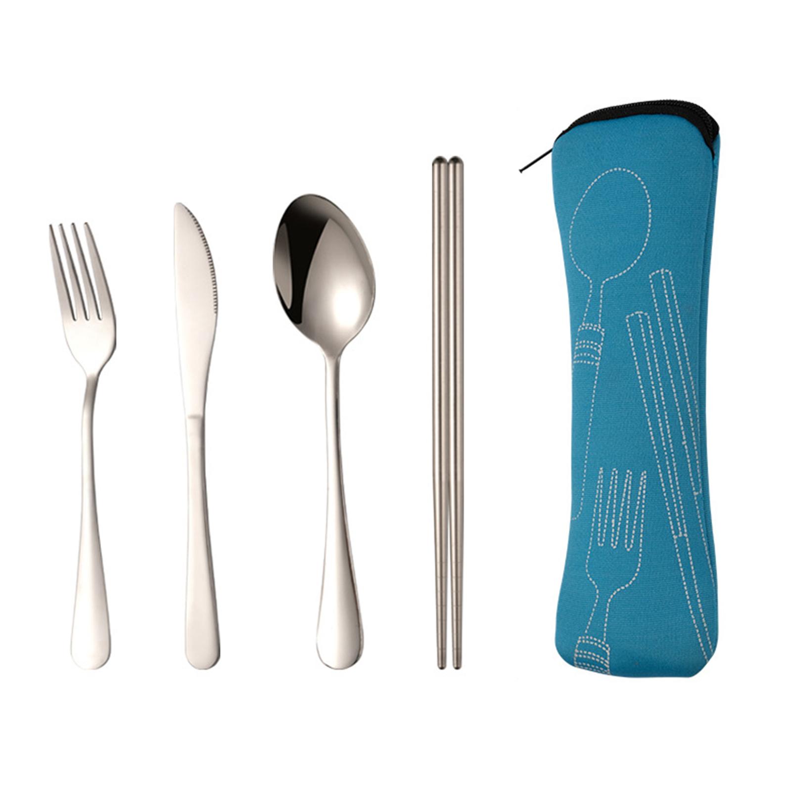 

Набор столовых приборов из нержавеющей стали, 3 шт., нож, вилка и ложка, столовая посуда, чехол, дорожные аксессуары для кемпинга с портативным
