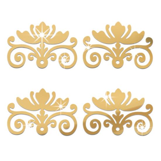 

4 шт. зеркальные наклейки, полый дизайн, самоклеящиеся пластиковые мебельные угловые украшения, зеркальные наклейки для спальни 15cm золотистый