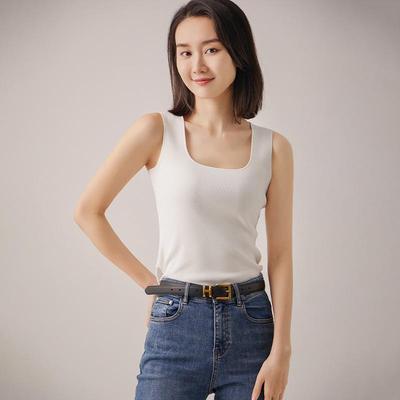 Γυναικείο Κλασικό Κομψό Αμάνικο Τοπ - Νέο Μεταξωτό Πάγου U-Λαιμόκοψη Καλοκαιρινό Αμάνικο Τοπ