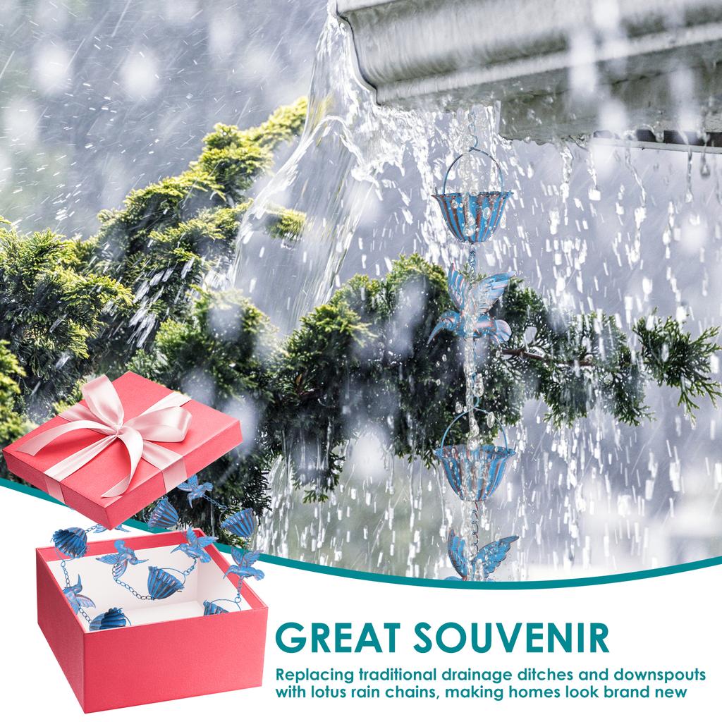 Rain Chain Hummingbird and Cup Shaped Rain Catcher Chain Metal Outdoor Garden Decoration Functional Replacement for Downspout