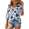 Women's Retro V-Neck Floral Print Lightweight Blouse for Spring Summer