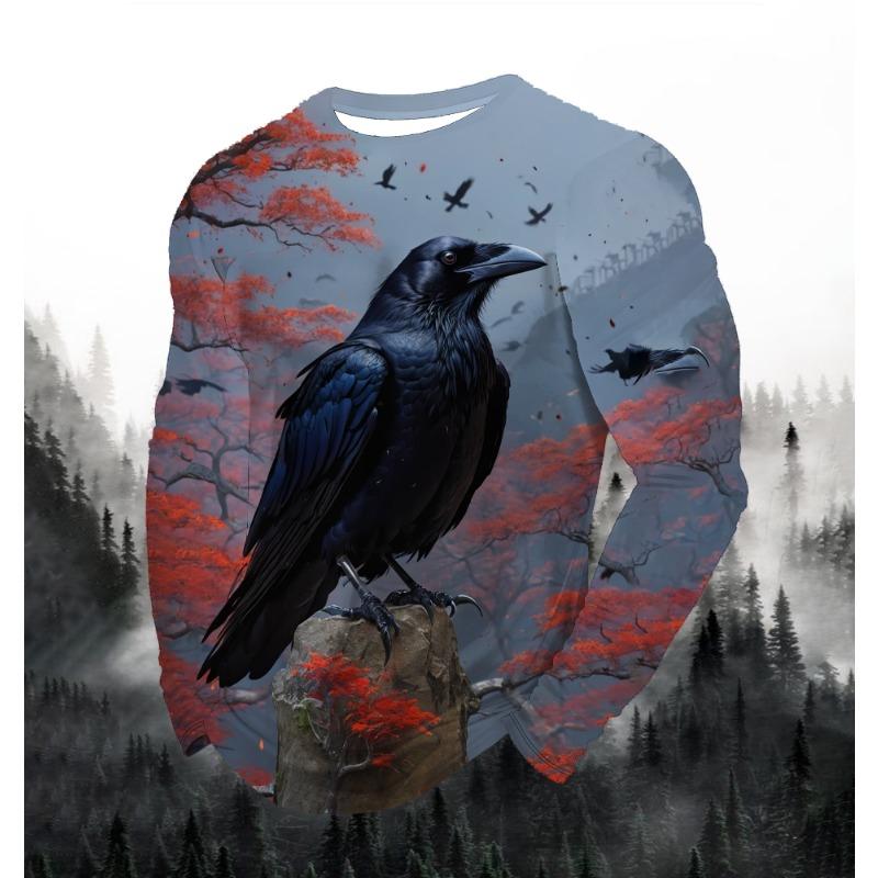 Herremote Trykket Rund Hals Langermet Fest Høst Sport Fritid Pullover Menn 3D Flygende Ørn Trykket Løs Sportstopp