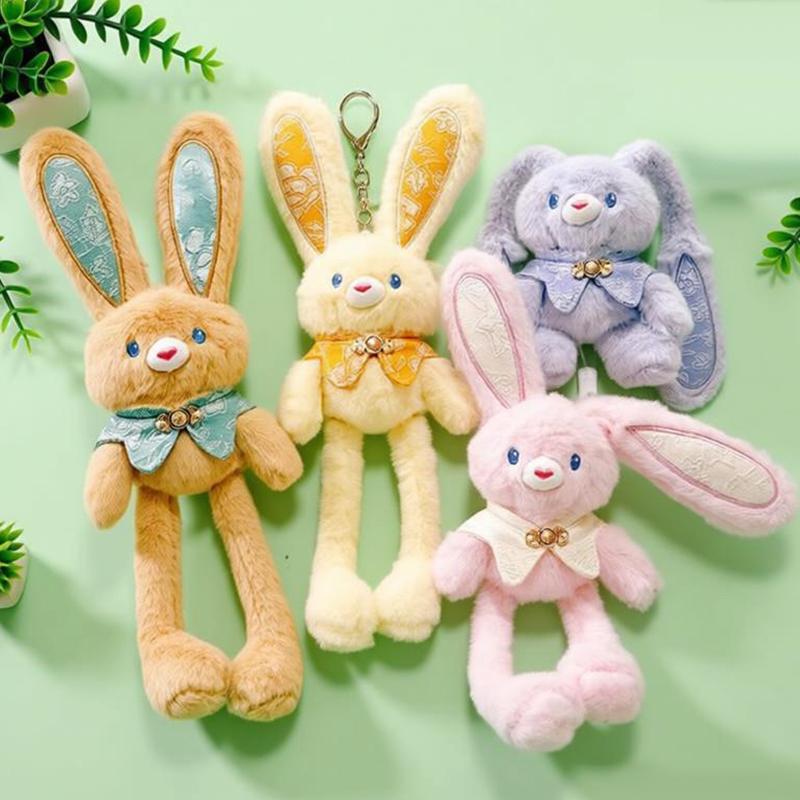 30cm Pull-Out Rabbit Keychain Plush Toy Cute Soft Stuffed Animal Bunny Doll Creative Backpack Clutches Pendant Kid Girl Boy Gift