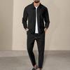 2ks/sada Muži Podzimní oblek Klopa Dlouhý rukáv Zapínání na zip Zapínání Cardigan Elastická šňůrka v pase Dlouhé kalhoty Set Vafle Textura Ležérní Outfit