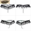 Lace Beaded See-Through Open Crotch Thong Lingerie Set for Women