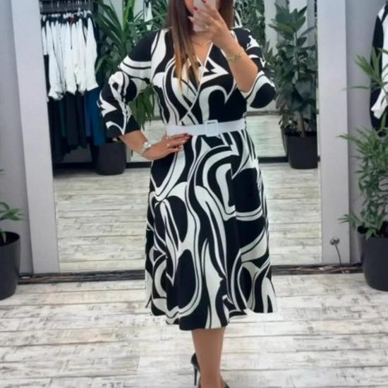 European & American Fashion Elegant Print Dress