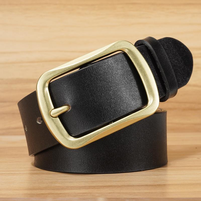 Men's Cowhide Belt Pin Buckle Genuine Leather Belt Men's Fashionable Versatile Simple Retro Belt Middle Aged and Young Men's Style