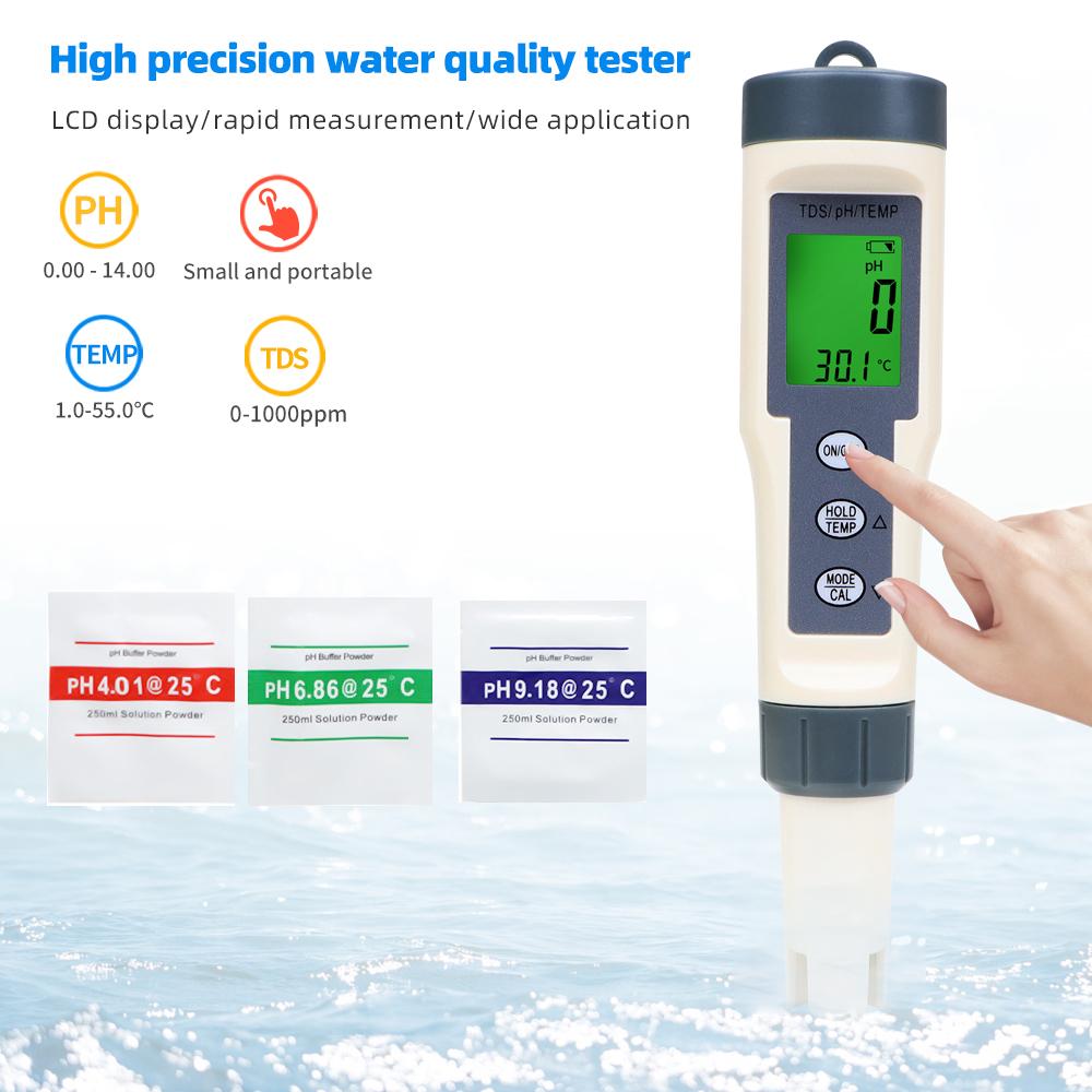 Multifunctional PH Meter Waterproof Water Quality Tester PH/TDS/EC/Temp Detector PH Test Pen with backlight for Aquarium Pool