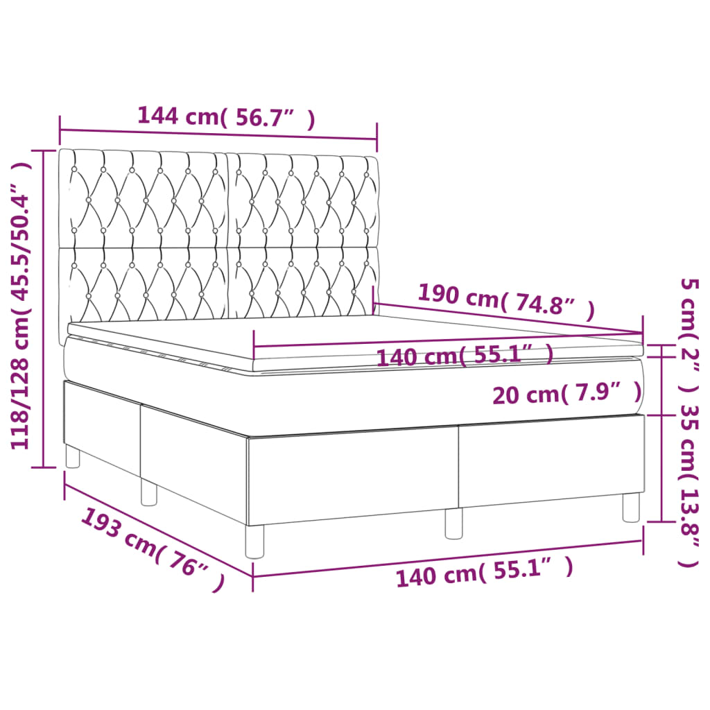 Box Spring Bed with Mattress Cream 140x190 cm Fabric