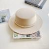 Pearl Chain Flat Top Top Hat Women's Autumn and Winter Warm Woolen Felt Hat Celebrity Retro British Small Fragrant Shopping Fashion Hat