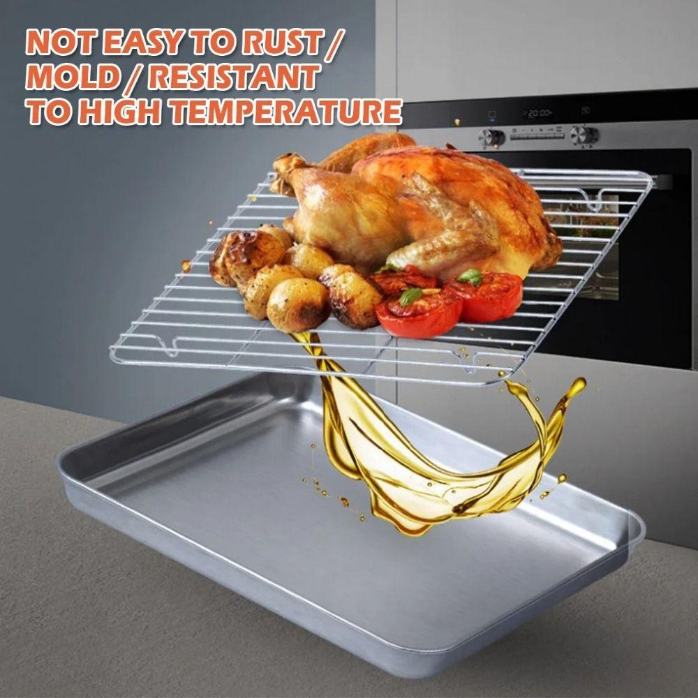Stainless Steel Baking Pan with Rack Removable Draining Oil Pan Steaming Cooling Racks Household