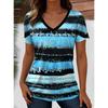 Women's T-Shirt Ocean Striped Graphic Fashion Short Sleeved V-Neck Regular Tops Daily Print Tee Summer Spring Casual Tops