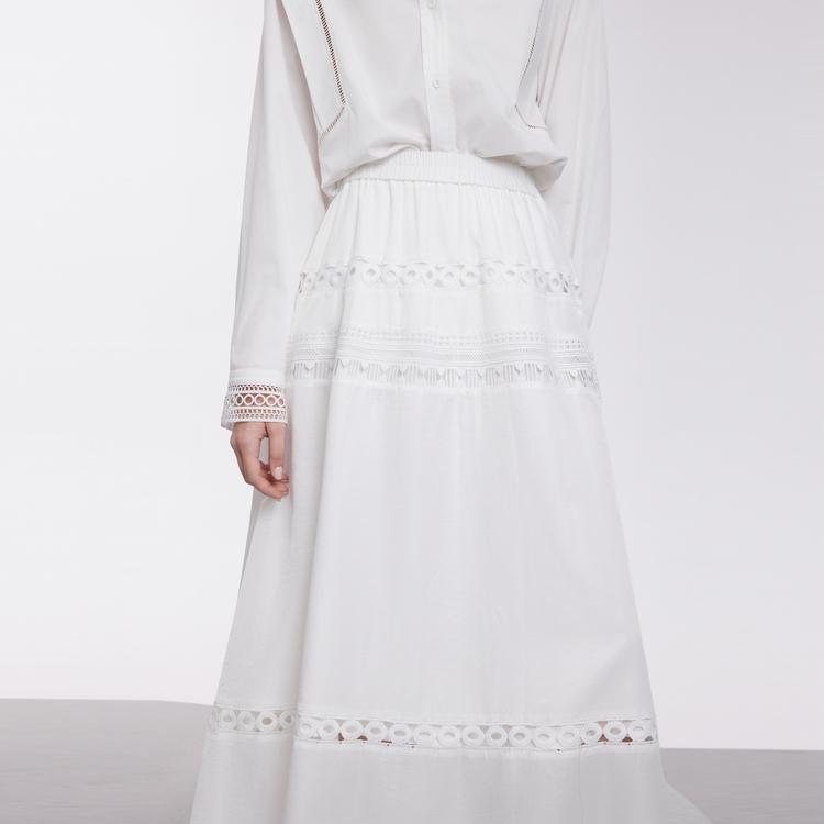 ELLE Romantic Simple Casual Long Skirt With Lace Splicing Women Skirts White ER50921