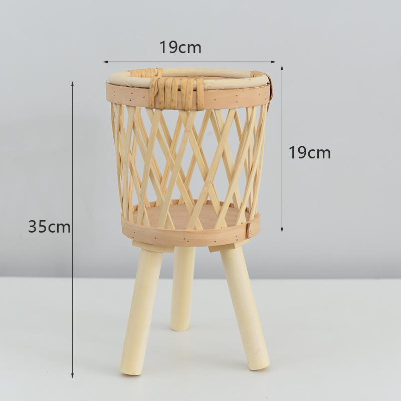 Nordic Style Bamboo Woven Plant Basket - Rattan Balcony Pothos Stand