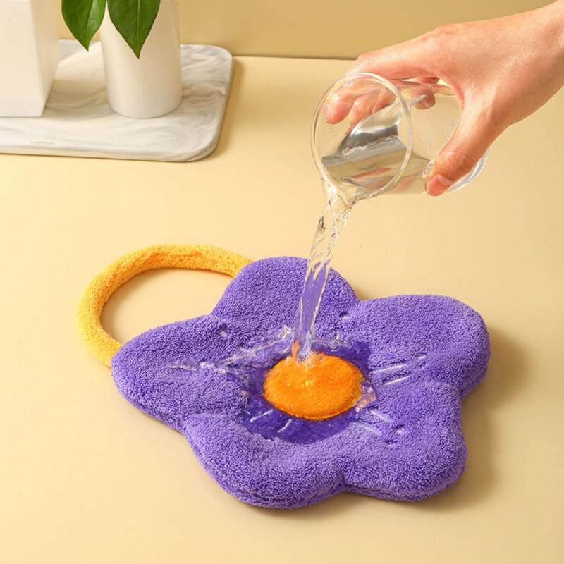 Quick-Dry Hand Towel Coral Fleece Wipe Handkerchief Kitchen Bathroom Absorbent Dishcloth Flower Shape Cleaning Cloth