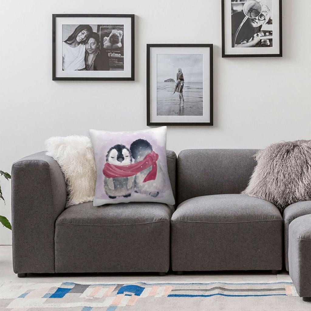 Pinguin Kuschel-Quadrat Kissenbezug Polyester Leinen Samt Muster Reißverschluss Dekor Kissenhülle Sofasitzkissenbezug 18"