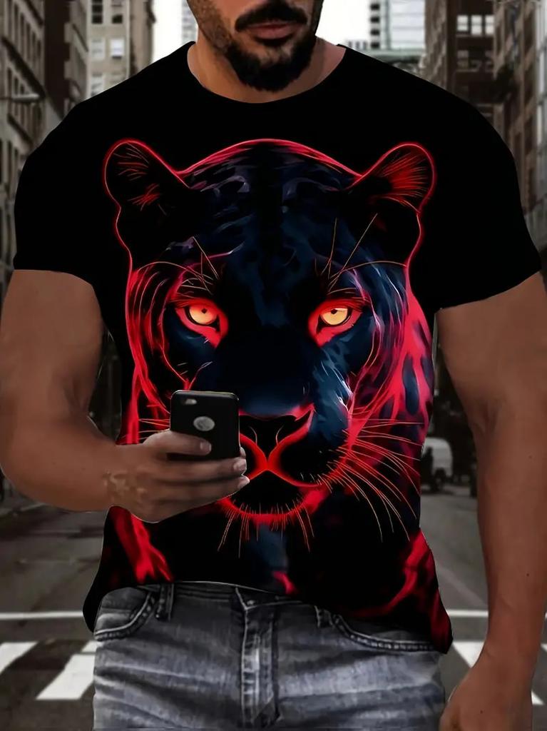 Trend Men's Fierce Wild Leopard 3D T-shirt Fashion Cool Daily T shirt Oudoor Short Sleeve Top Street Personality Summer Clothing
