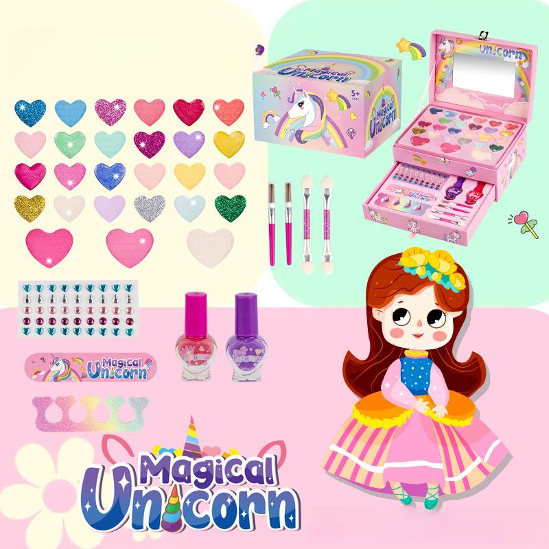 Reusable Princess Pretend Cosmetic Kit Nontoxic Vanity Playset with Washable Makeup Toys Imaginative Gift Set for Girls