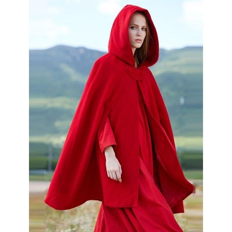 Wish Amazon Fall and Winter Women's Loose Hooded Button Faux Wool Loose Cape Tops Inverness Cloak