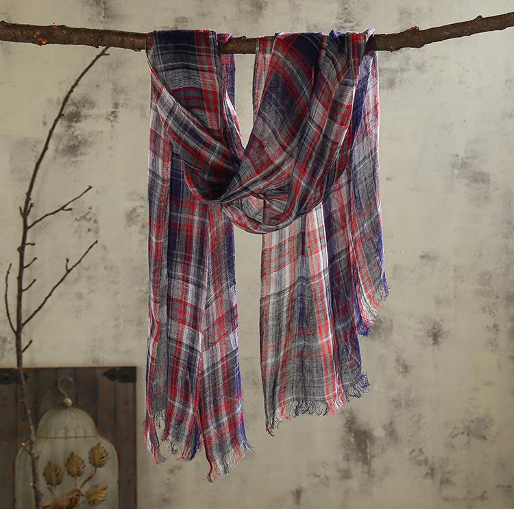 Pure Linen Plaid Scarf Women'S Light And Breathable Japanese Sweet Style Women'S Shawl Silk Scarf