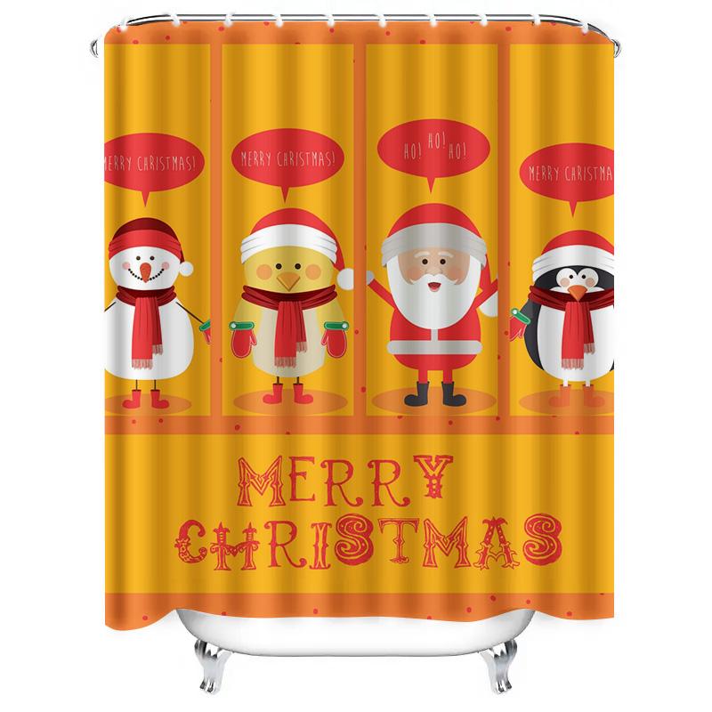 Tu Christmas Shower Curtain Cute Santa Penguin Holiday Bathroom Decor Festive Xmas Home Decor Waterproof Fabric