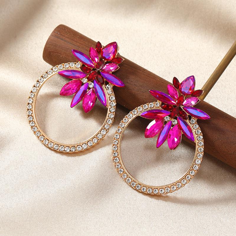 Luxury Red Rhinestone Palace Gemstone Dangle Earrings for Autumn/Winter