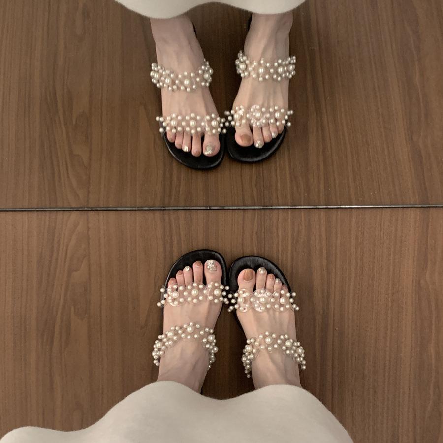Perl-transparentes Wort mit offenen Zehenschuhen Damen Sommerkleidung mit Rock Fee-Stil Schöne Sandalen Damen