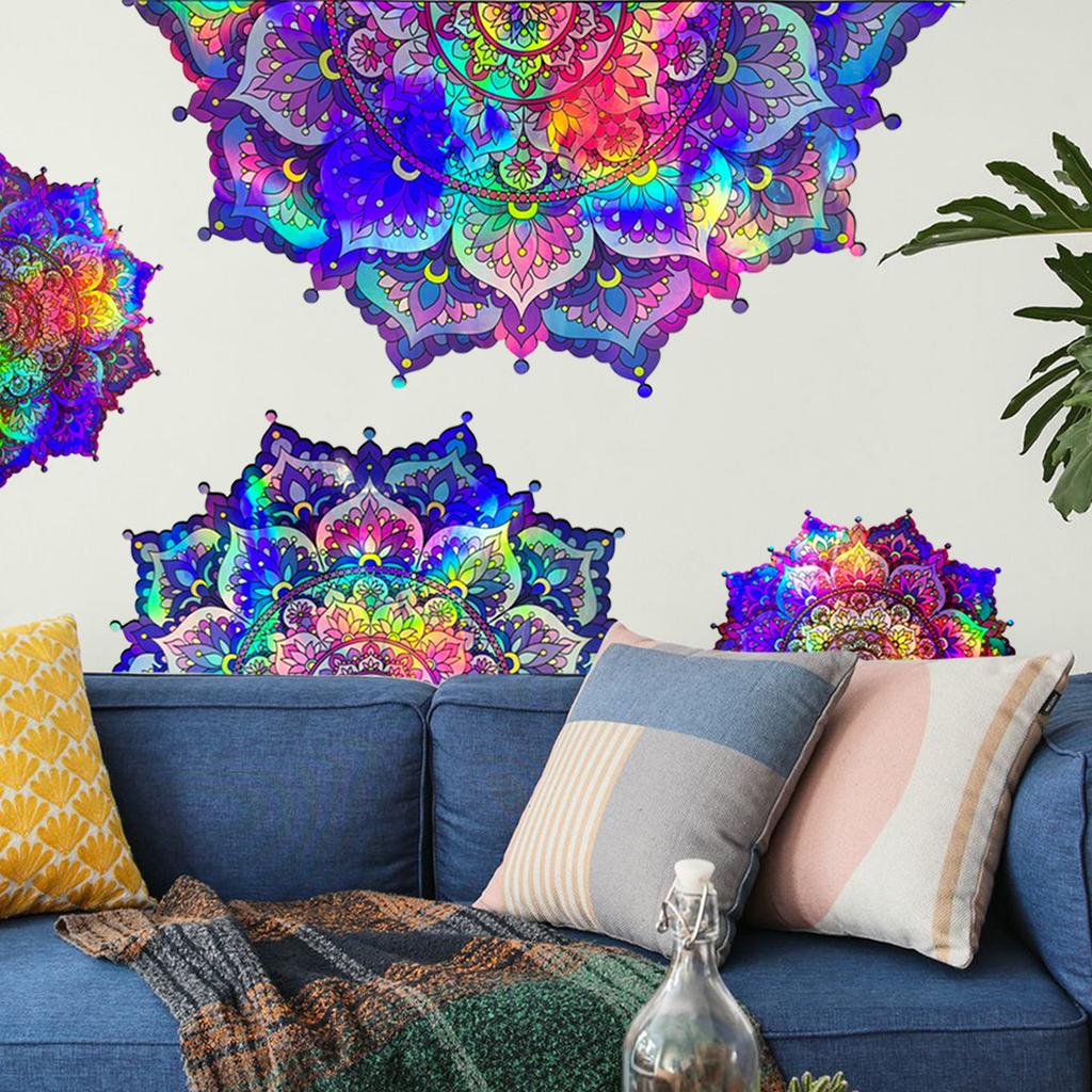 Ls13531 Laser Material Gradual Change Colorful Mandala Flower Wall Sticker Viewing Angle Different Pattern Color