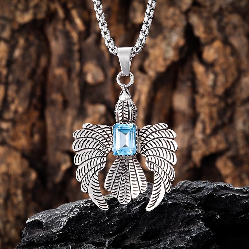 Angel Wings Gemstone Necklace Pendant Women Girls Trendy Jewelry Gift синий