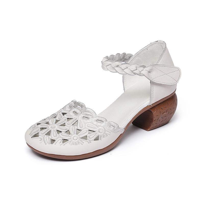 Fashion GKTINOO 2025 Summer Women's Genuine Leather Shoes Woman Retro Hollow Out Sandals Female Hook & Loop Heels Ladies Platform Sandal