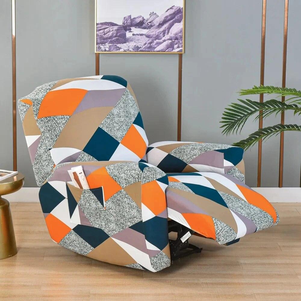 Printed Elastic Recliner Sofa Cover Soft Stretch Single Sofa Covers for Living Room Pets Kid Split Functional Lounger Chair Case