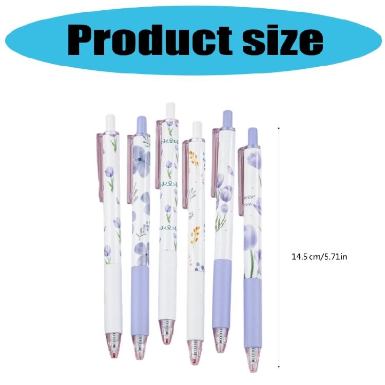 6Pieces Retractable Flower Print Gel Pen 0.5MM Quick Drying Smooth Writing for Writing Noting Journaling Office Supplies