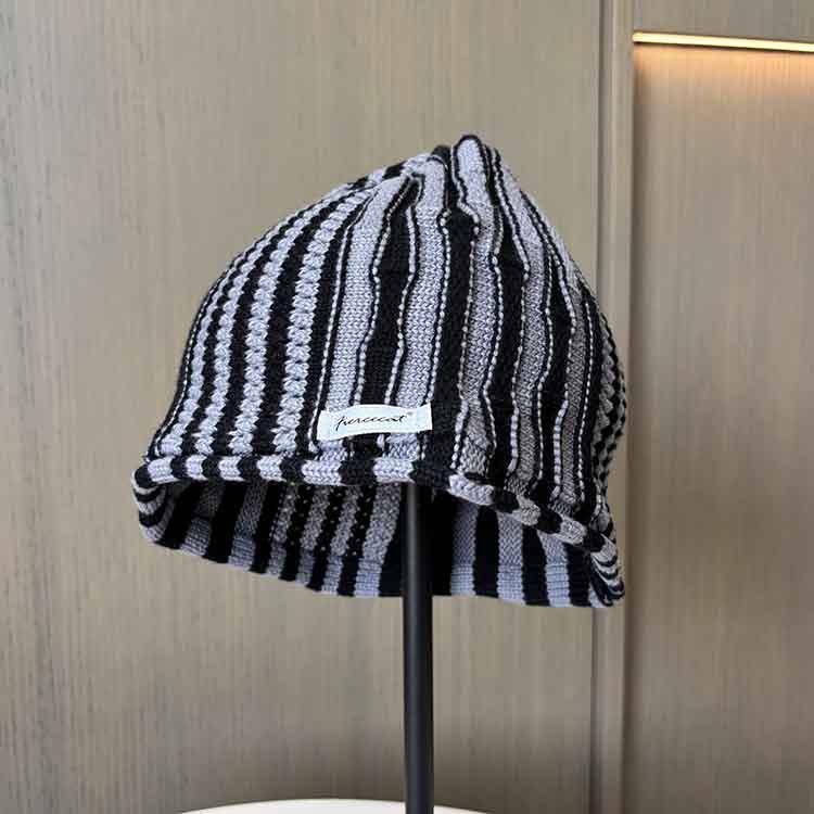 Personalized Trend Striped Knitted Pullover Hat Women'S Season Foreign Gas Bucket Hat Parent-Child Warm Wool Hat