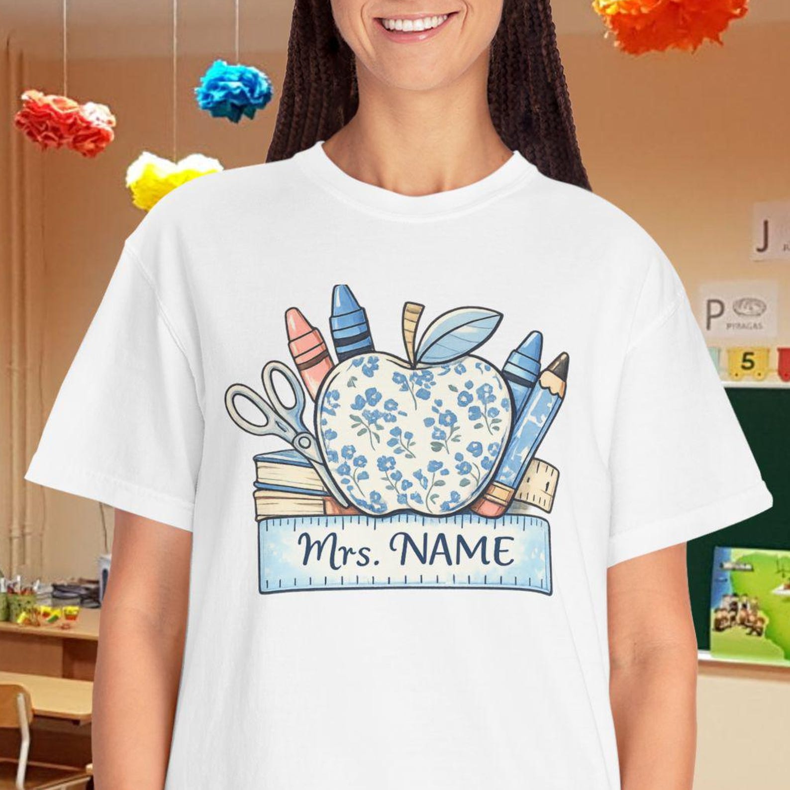 Comfort Colors Personalized Teacher Shirt, Custom Name Apple Tee, Mrs Name Teacher Gift, Elementary Teacher T shirt, Back to School Shirt S