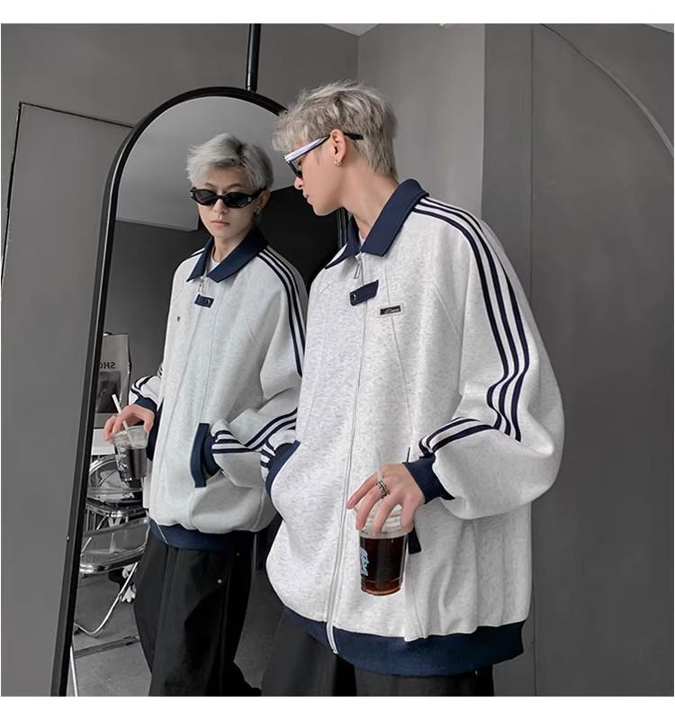 Men's Trendy American Patchwork Hoodie: Autumn College Style Striped Baseball Jacket