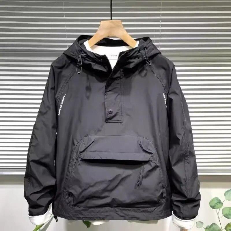 Jarní a podzimní pánská kapesní bunda Pulovr s kapucí Spěchá bunda s polovičním zipem