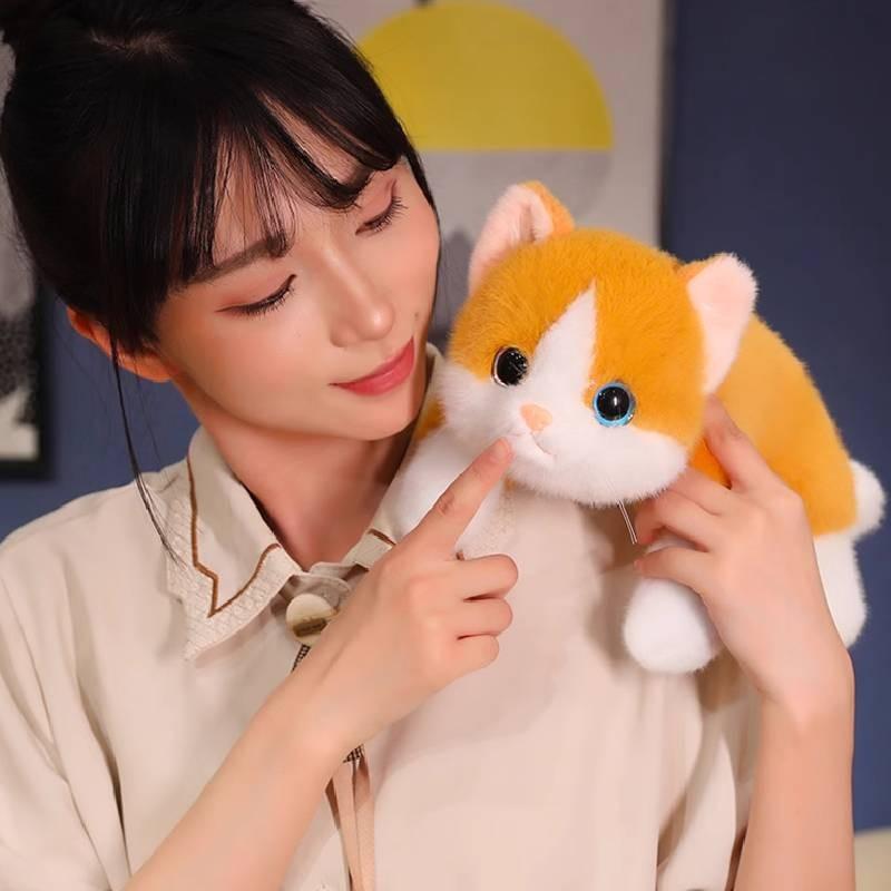 Adorable Realistic Plush Cat Doll Soft Sleeping Companion For Kids Gift In Yellow White Gray And Black Colors