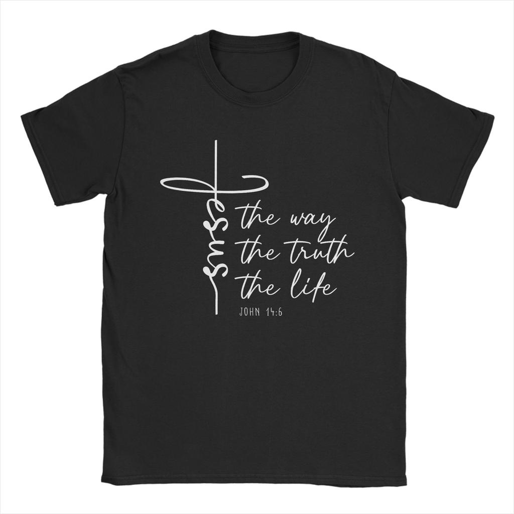 T-shirt en coton Jésus Le Chemin la Vérité la Vie Pour Couple Été Streetwear T-shirts Col Rond T-shirts Populaires Hauts Décontractés Oversize